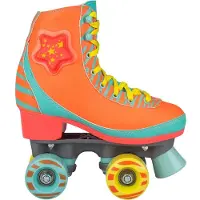 Nijdam Unisexe, Patins à roulettes, Rolschaatsen - LED Star Zebra - Fluoranje/Lichtblauw/Geel - 33/34 (33, 34), Multicolore, Orange, Bleu, Jaune