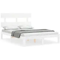 vidaXL Lit en bois massif avec tête de lit blanc