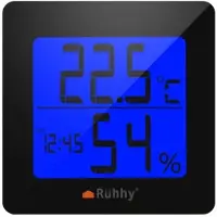 Ruhhy 19161 Thermomètre/hygromètre, Station météo, Noir, Blanc