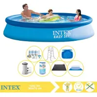 OEM Piscine gonflable Intex Easy Set - 366 x 76 cm - avec kit de nettoyage, filtre, bâche de protection, couverture solaire, bordure et bain de pieds