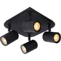 Lucide LENNERT - Spot de plafond (lampe de plafond) pour salle de bains - LED à intensité variable - GU10 - 4 x 5 W, 3000 K - IP44 - Noir