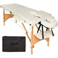 TecTake Table de massage mobile 2 zones beige - 5cm + sac de transport - 401462