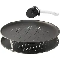 Zenker 7512 Set De 2 Plaques À Pizza Perforée Et Une Roulette À Pizza, Plaque A Pizza, Plaque Cuisson Pizza Surgelée, Plat Pizza, Plaque De Cuisson Perforée, Acier, Nylon, 32 Cm