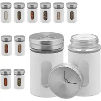 Relaxdays Saupoudreuse À Épices, Lot De 12, 3 Tailles De Trou, Herbes, 90 Ml, Verre Et Acier Inoxydable, Blanc/Argenté -