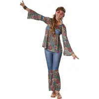 TecTake costume hippie girl harmony - femmes taille l - multicolore - pantalon élastiqué avec jambes larges