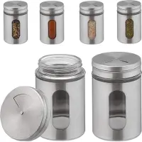 Relaxdays Saupoudreuse À Épices, Lot De 6, Xl, 3 Tailles De Trou, Herbes, 290 Ml, Verre Et Acier Inoxydable, Argenté -