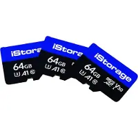 ISTORAGE microSD (3-Pack) (64 Go, microSDXC, U3, UHS-III), Carte mémoire, Bleu, Noir