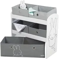 Roba Étagère enfant pour jouets en bois blanc + 5 bacs en tissu gris