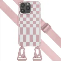 Selencia Coque design en silicone avec cordon amovible Apple iPhone 14 Pro Max - Irregular Check Sand Pink