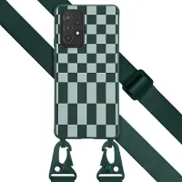Selencia Coque design en silicone avec cordon amovible pour Samsung Galaxy A53 - Irregular Check Green