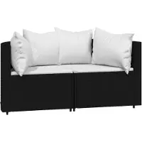 vidaXL Canapé d'angle de jardin avec coussins 2 pcs. noir poly rotin