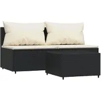 vidaXL Ensemble de salon de jardin 3 pièces avec coussins noir poly rotin