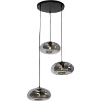 QAZQA Suspension Art déco noire avec verre fumé rond 3 lumières - Ayesha
