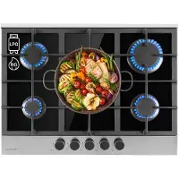 Klarstein Plaque de Cuisson Gaz 5 Feux, Table de Cuisson à Gaz 5 Brûleurs, Plaque Gaz 10.4 kW, Piano Cuisine Gaz en Acier Inoxydable, Plaque de Cuisson Gaz Encastrable, Plaque a Gaz Cuisine Inox