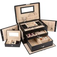 LifeGoods Boîte à bijoux XL - Boîte à bijoux - 20 compartiments - Noir/Beige