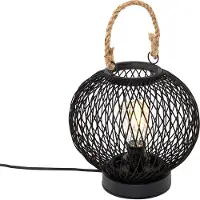 QAZQA Lampe de table d'extérieur rustique en rotin noir - Calamus