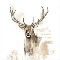 Ambiente 20 SERVIETTES PAPIER CERF MONTAGNE DESSIN 33CM BLANC