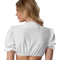 Dressforfun blouse Dirndl blanche - manches courtes - encolure trapèze - volants en dentelle - taille XXL