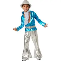 TecTake Dressforfun - Costume garçon Disco Boy - Costume brillant des années 70 avec blouse, pantalon large, ceinture et cravate pour le carnaval et la fête - Taille 116 (5-6 ans)