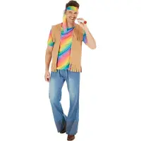 TecTake Dressforfun - Costume Hippie Peace pour homme - Costume multi-pièces avec T-shirt, pantalon avec cornemuse d'éléphant, gilet à franges et bandeau pour les cheveux - Taille L