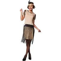 TecTake costume flapper 20s - xl - noir/beige - robe à froufrous + bandeau - 100% polyester
