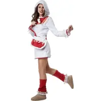 Dressforfun - Costume élégant de femme esquimaude - Taille L - Polyester rouge et blanc - Style traditionnel avec peluche - Sac et jambières inclus - Costume de carnaval pour dames