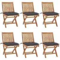 vidaXL Chaises de jardin pliantes avec coussins 6 pcs. Bois massif teck