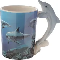 Puckator Tasse Delfin Unterwasserwelt geformter Henkel Tasse aus Dolomit-Keramik