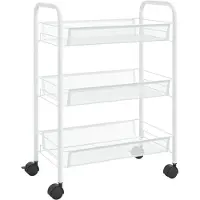 vidaXL Chariot de cuisine 3 plateaux blanc 46x26x64 cm fer