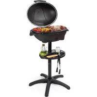Kitchenbrothers Barbecue électrique - avec plaque de cuisson - antiadhésif - étagère/porte-objets inclus - surface de cuisson 46,5x33,8cm - jusqu'à 300°C - 2400W - Noir