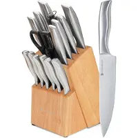 Kitchenbrothers Set de couteaux - Bloc de couteaux - 16 pièces - avec ciseaux et acier d'affûtage - Bois de caoutchouc