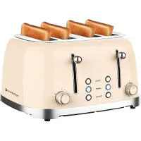 Kitchenbrothers Retro Toaster - Grille-pain - 6 niveaux de chaleur - 4 fentes extra-larges - 1630W - Beige