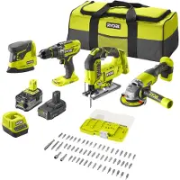 Ryobi Kit combiné R18CK4F-252S : ensemble d'outils sans fil 18 V comprenant 2 batteries et un chargeur