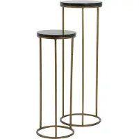 Light & Living Ensemble de colonnes SOBRINA en agate noire et bronze antique – Ø30x80+Ø35x100 cm