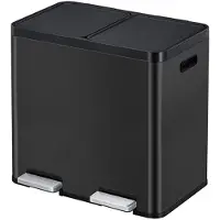 EKO - Essential 1 Recycler Poubelle à pédale 22+22 litres - Stainless Steel Plastic - Noir
