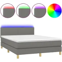 vidaXL Lit boxspring avec matelas & LED gris foncé 140x190 cm Tissu