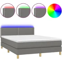 vidaXL Lit boxspring avec matelas & LED gris foncé 140x190 cm Tissu