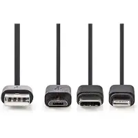 Nedis Câble 3 en 1 - USB 2.0 - USB-A mâle - Apple Lightning 8 broches / USB Micro-B mâle / USB-C mâle - 480 Mbps - 1.00 m - nickelé - rond - PVC - noir - Label