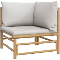 vidaXL Canapé d'angle de jardin avec coussins gris clair en bambou