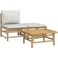 vidaXL Ensemble de salon de jardin 3 pièces avec coussins gris clair en bambou
