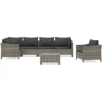 vidaXL Ensemble de salon de jardin 7 pièces avec coussins Gris Poly rotin