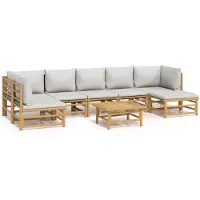 vidaXL Ensemble salon de jardin 8 pièces avec coussins gris clair bambou