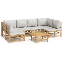 vidaXL Ensemble de salon de jardin 7 pièces avec coussins gris clair en bambou