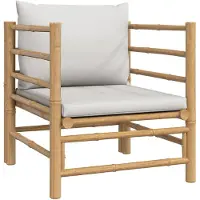 vidaXL Fauteuil de jardin avec coussins gris clair en bambou