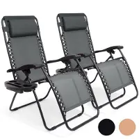 LifeGoods Chaises de jardin pliables - parasol réglable - 2 pièces - 30°-90° réglable - métal - gris foncé