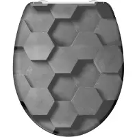 Schutte Abattant de WC SCHÜTTE GREY HEXAGONS, Abattant de WC en duroplast avec mécanisme de fermeture souple et fermeture rapide Motif d'impression
