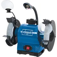 Scheppach Meuleuse double BG200 | 230V 550W - Pierre Ø200 mm | K36 / K60 | Pare-étincelles | Support de pièce & Dresseur de pierre à aiguiser | Réservoir d'eau