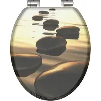Schutte Siège WC MDF SEA STONE, couvercle de WC avec abaissement automatique, motif, lunette de WC avec noyau en bois, siège de WC, couvercle de WC