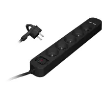 Virone Protection contre les surtensions, 5 prises 2P + Z, câble de 1,5 m, avec interrupteur lumineux à (5x, CEE 7/4, 1.50 m)