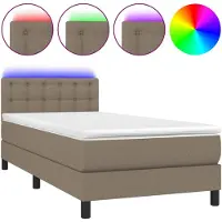 vidaXL Lit Boxspring avec matelas & LED Taupe 80x200 cm Tissu